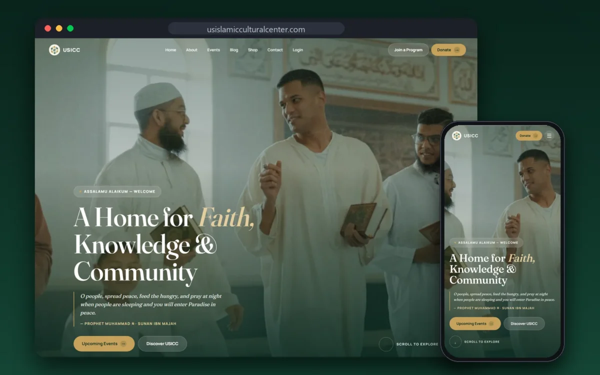 US Islamic Cultural Center website home page on desktop